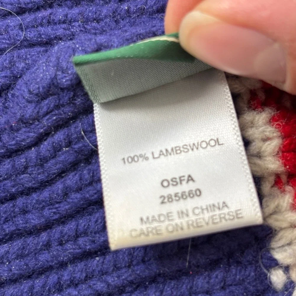 Vintage L.L. Bean Beanie OSFA Blue Striped 100% Lambswool‎ Pom Pom Winter Hat